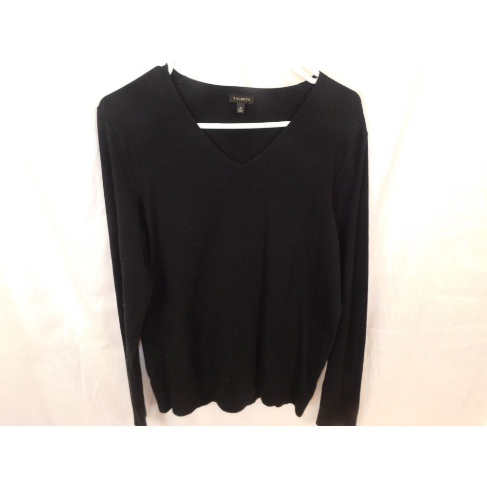 Talbots Black Dressy Sweater Pullover V-Necked Cotton Blend Size Medium
